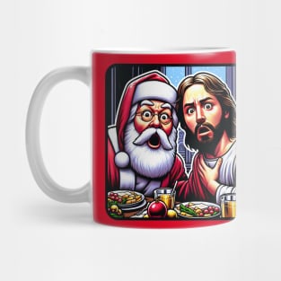 Jesus Santa Claus Christmas Dinner Holy Silent Night wwjd We Saw That meme Mug